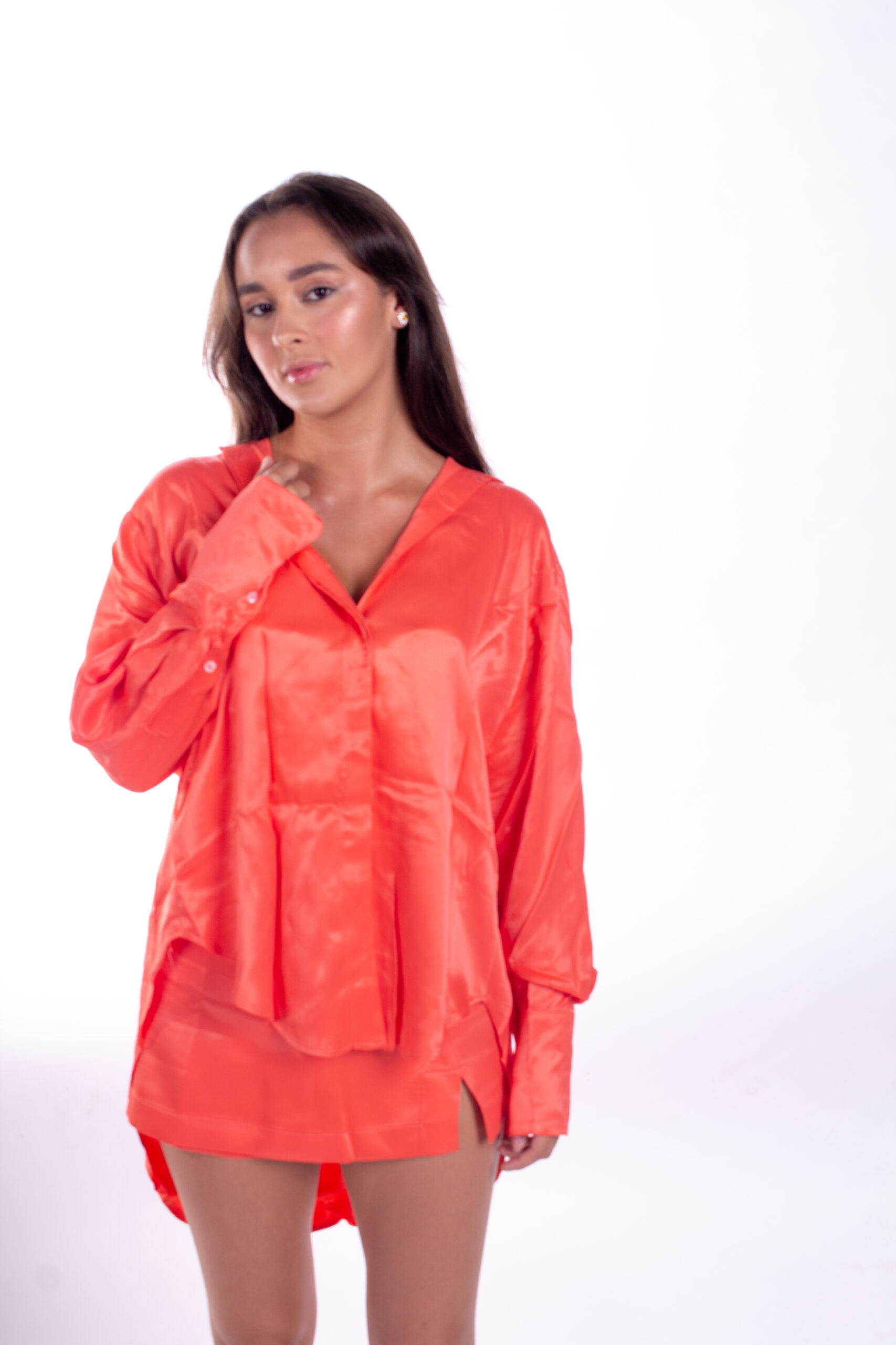 Camisa de cetim laranja